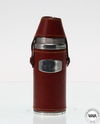 STAINLESS STEEL HUNTING FLASK WITH NIP CUPS WRAPPED IN BURGUNDY LEATHER STAINLESS STEEL HUNTING FLASK WITH NIP CUPS WRAPPED IN BURGUNDY LEATHER
