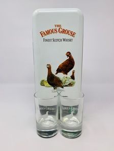 2 X FAMOUS GROUSE WHISKY MINIATURES WITH TIN AND GLASSES 2 X FAMOUS GROUSE WHISKY MINIATURES WITH TIN AND GLASSES