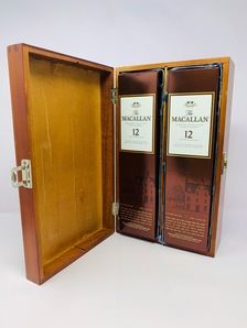 2 X MACALLAN 12 YEAR OLD SHERRY OAK'S WITH WOODEN CASE 2 X MACALLAN 12 YEAR OLD SHERRY OAK'S WITH WOODEN CASE