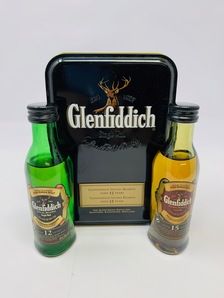 GLENFIDDICH 12 & 15 YEAR OLD MINIATURES WITH TIN GLENFIDDICH 12 & 15 YEAR OLD MINIATURES WITH TIN