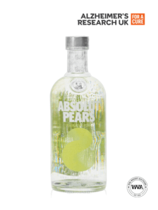 ABSOLUT PEARS FLAVOURED VODKA ALZHEIMERS RESEARCH UK FOR A CURE CHARITY BOTTLE