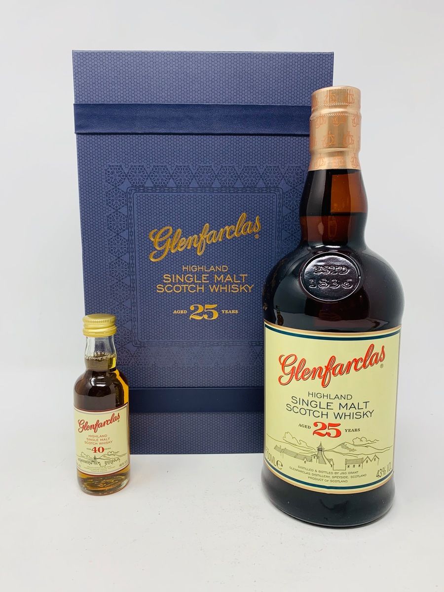 GLENFARCLAS 25 YEAR OLD WITH 40 YEAR OLD MINIATURE 