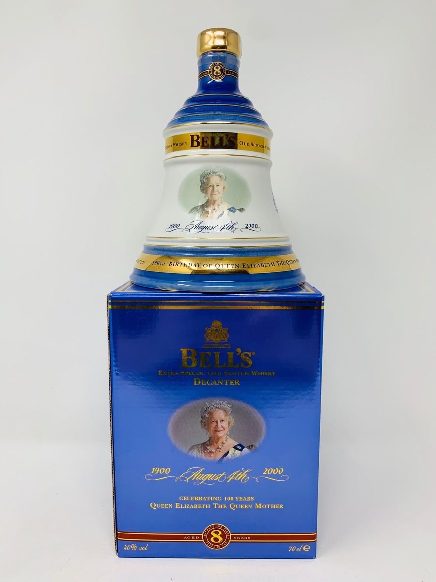 BELLS DECANTER "CELEBRATING 100 YEARS QUEEN ELIZABETH THE QUEEN MOTHER"