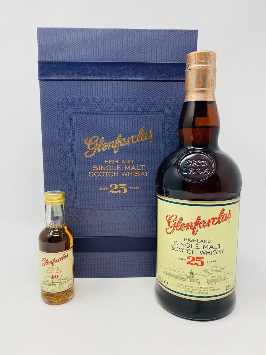 GLENFARCLAS 25 YEAR OLD WITH 40 YEAR OLD MINIATURE 