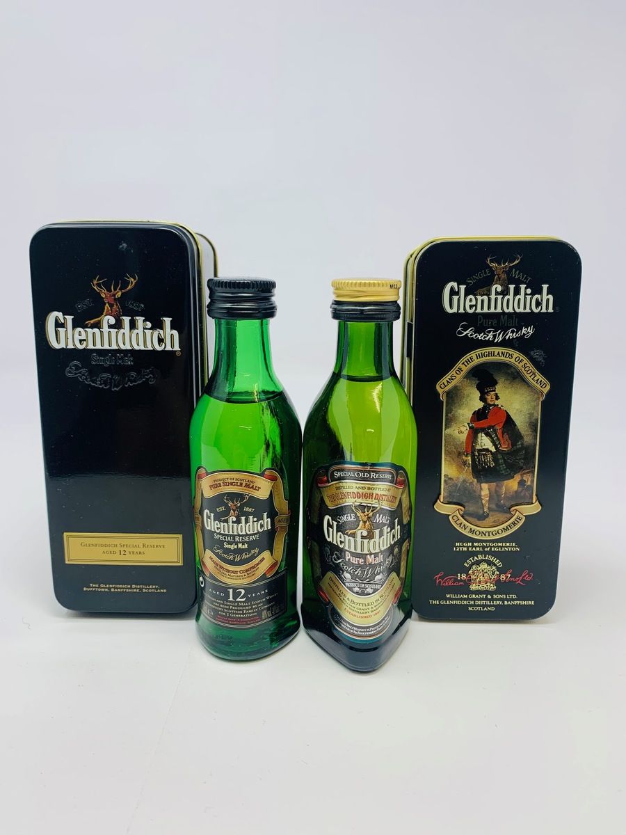 GLENFIDDICH 12 YEAR OLD & CLAN MONTGOMERIE MINIATURES WITH TINS