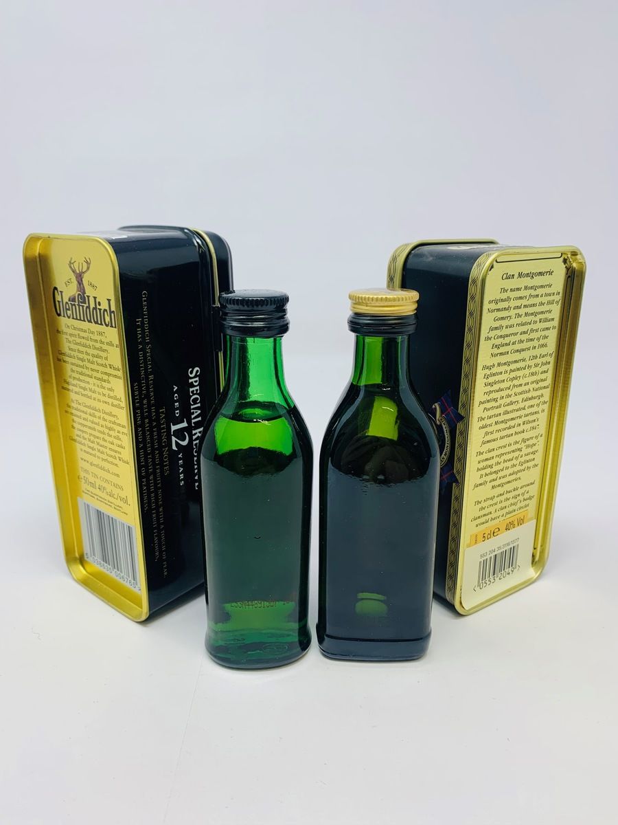 GLENFIDDICH 12 YEAR OLD & CLAN MONTGOMERIE MINIATURES WITH TINS