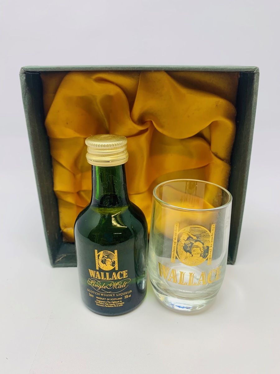 WALLACE SINGLE MALT SCOTCH WHISKY LIQUEUR MINIATURE & GLASS