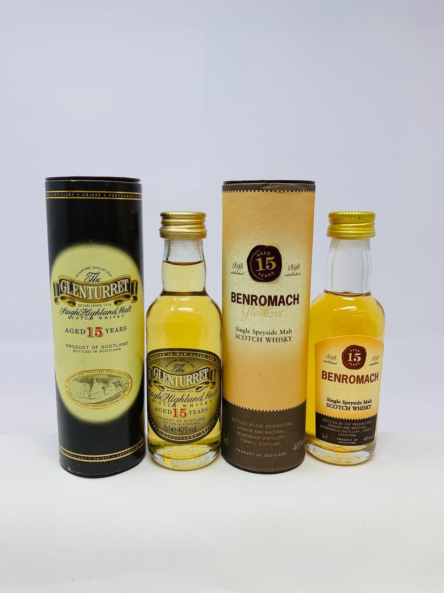 BENROMACH & GLENTURRET 15 YEAR OLD WHISKY MINIATURES 