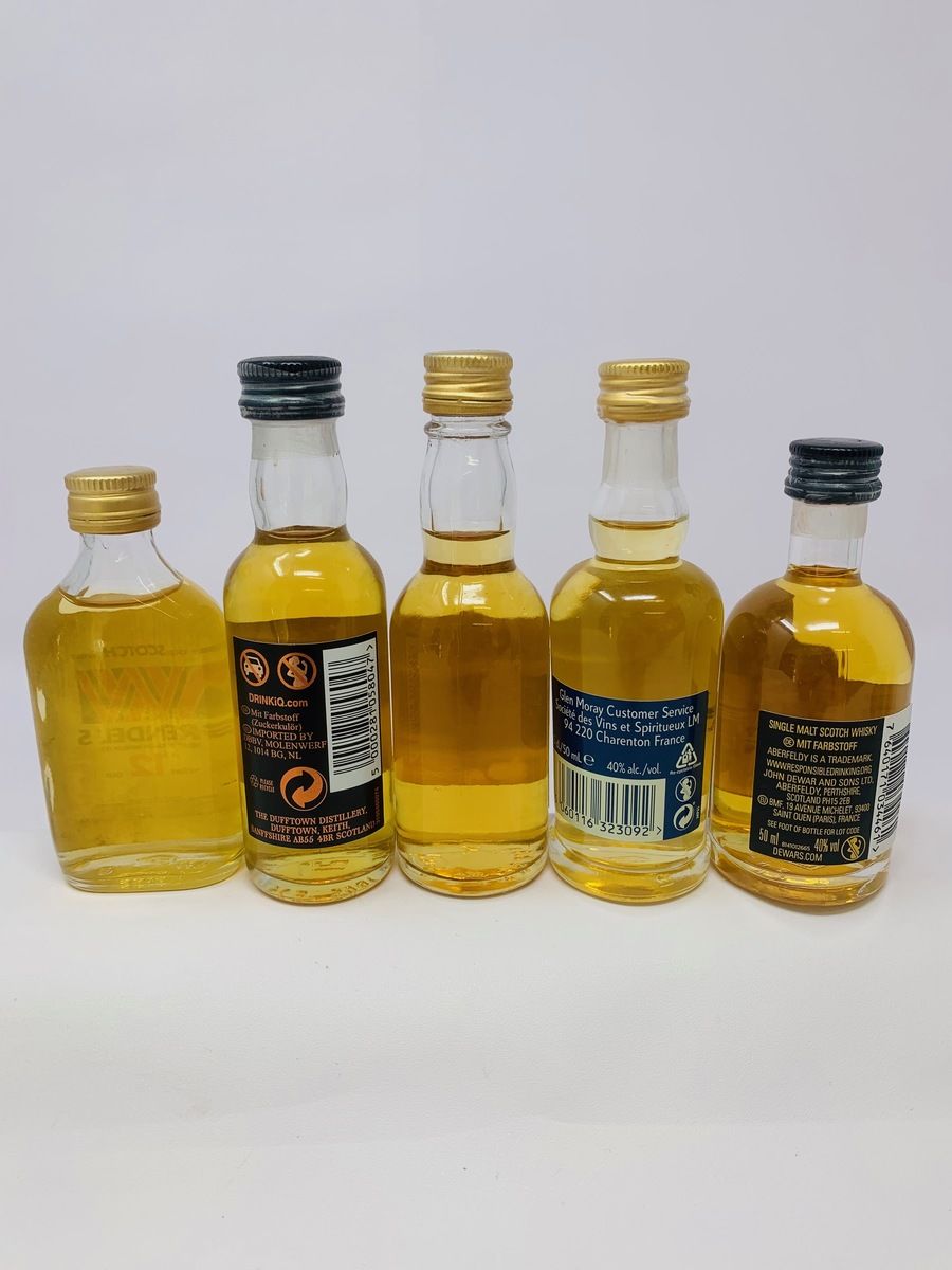 5 X 12 YEAR OLD WHISKY MINIATURES 