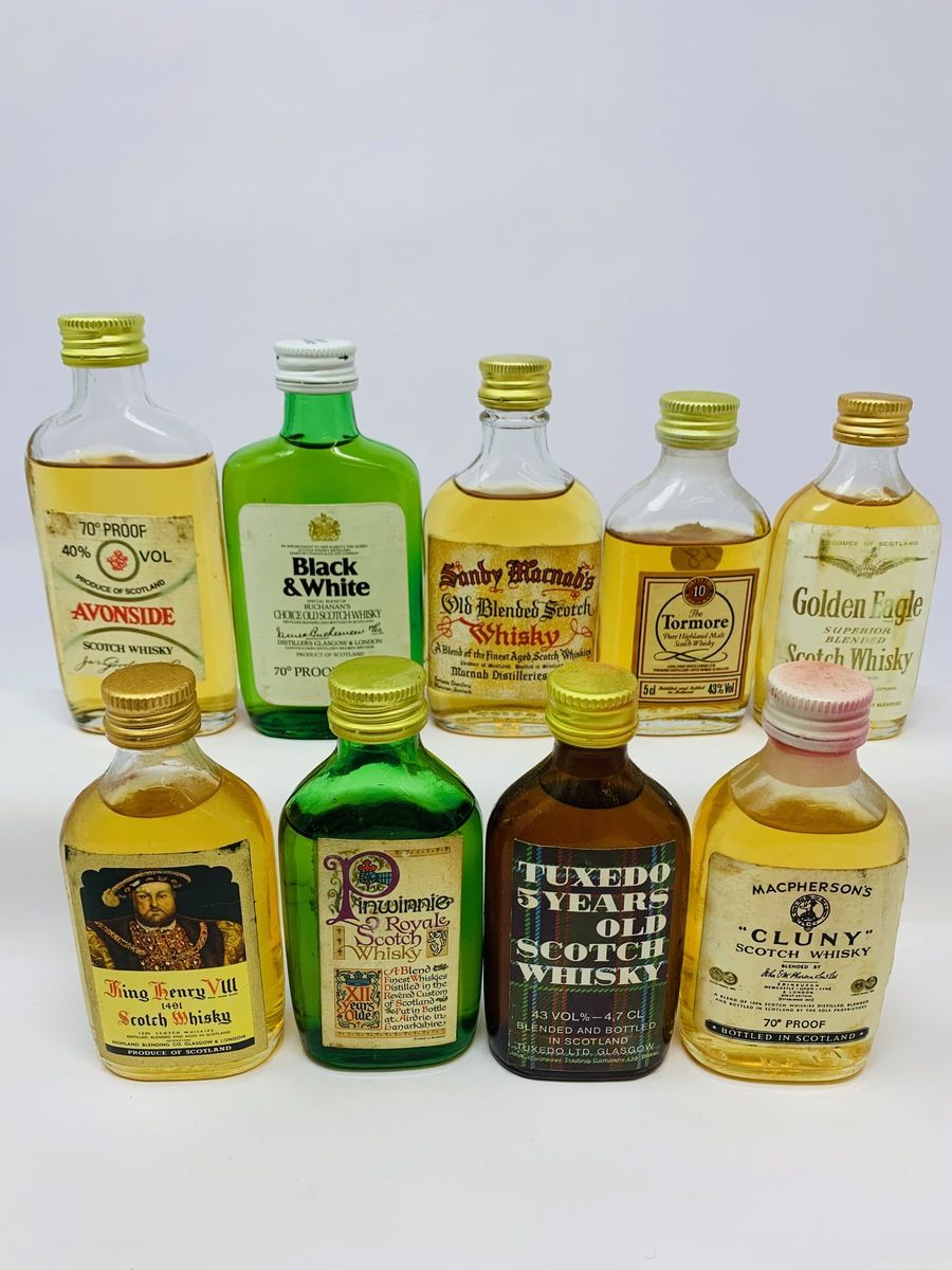 9 X WHISKY MINIATURES (FLATS)