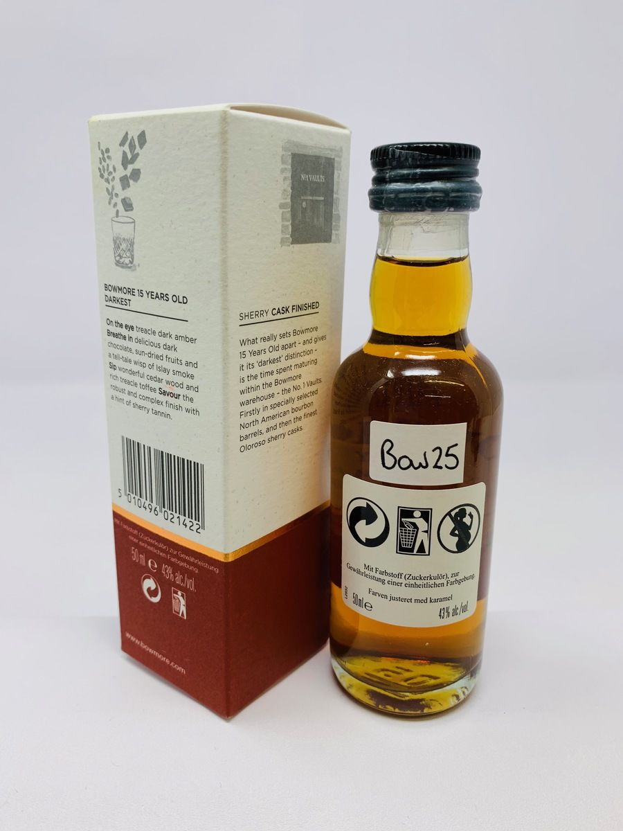 BOWMORE DARKEST 15 YEAR OLD MINIATURE