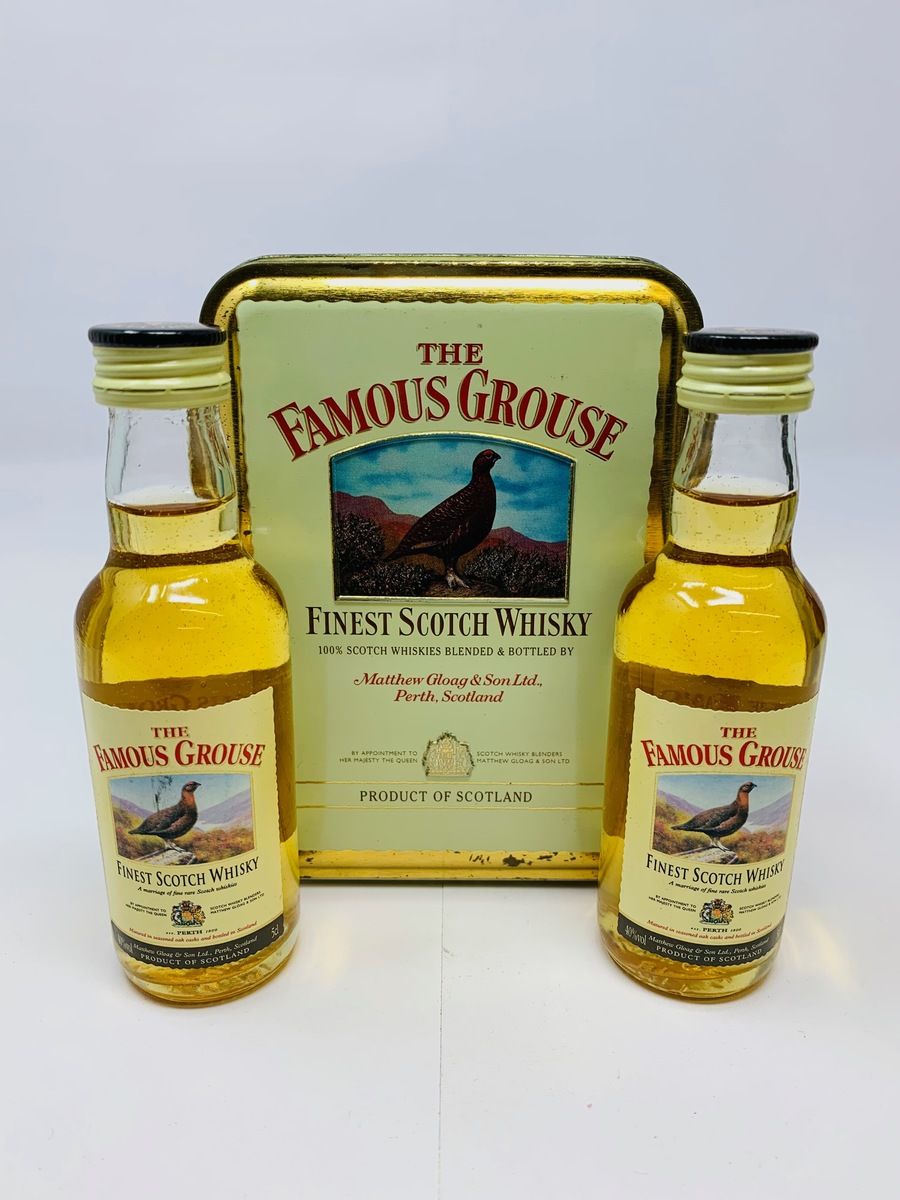 FAMOUS GROUSE WHISKY MINIATURES WITH TIN