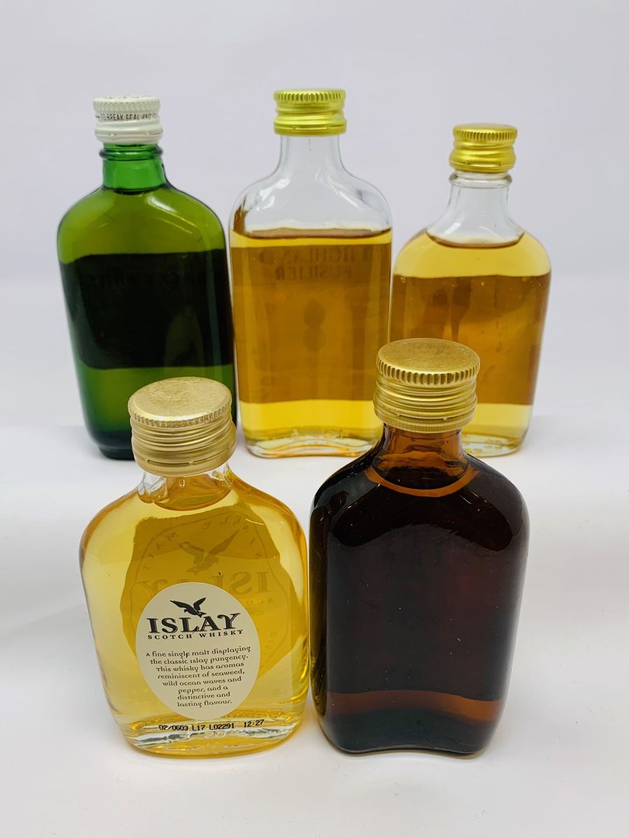 5 X WHISKY MINIATURES (FLATS) 5 X WHISKY MINIATURES (FLATS)