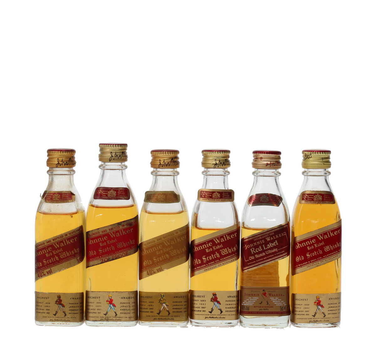 6 X  JOHNNIE WALKER RED LABEL WHISKY MINIATURES 