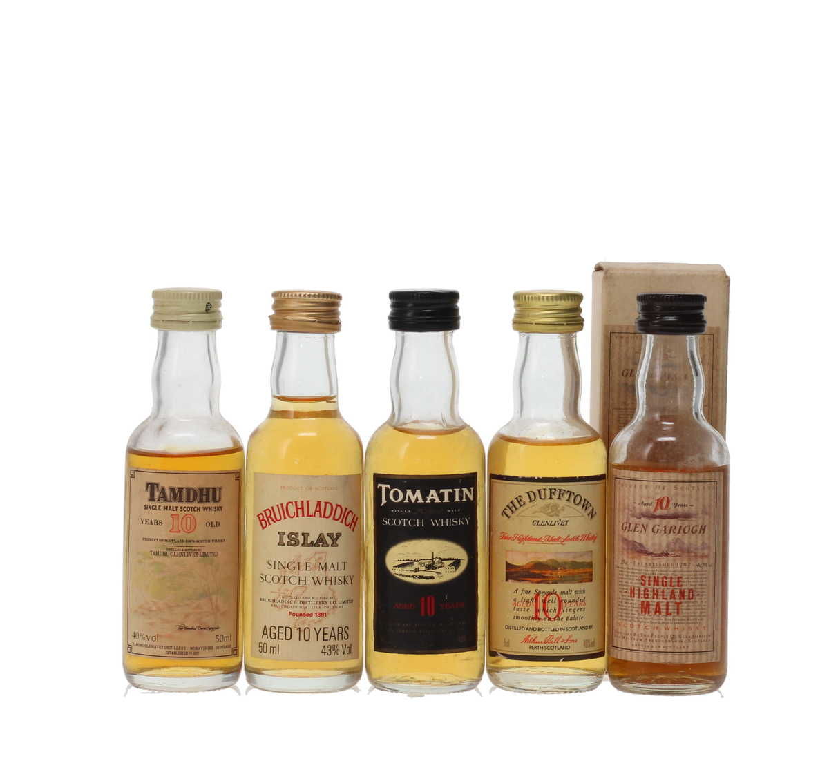 5 X 10 YEAR OLD WHISKY MINIATURES 