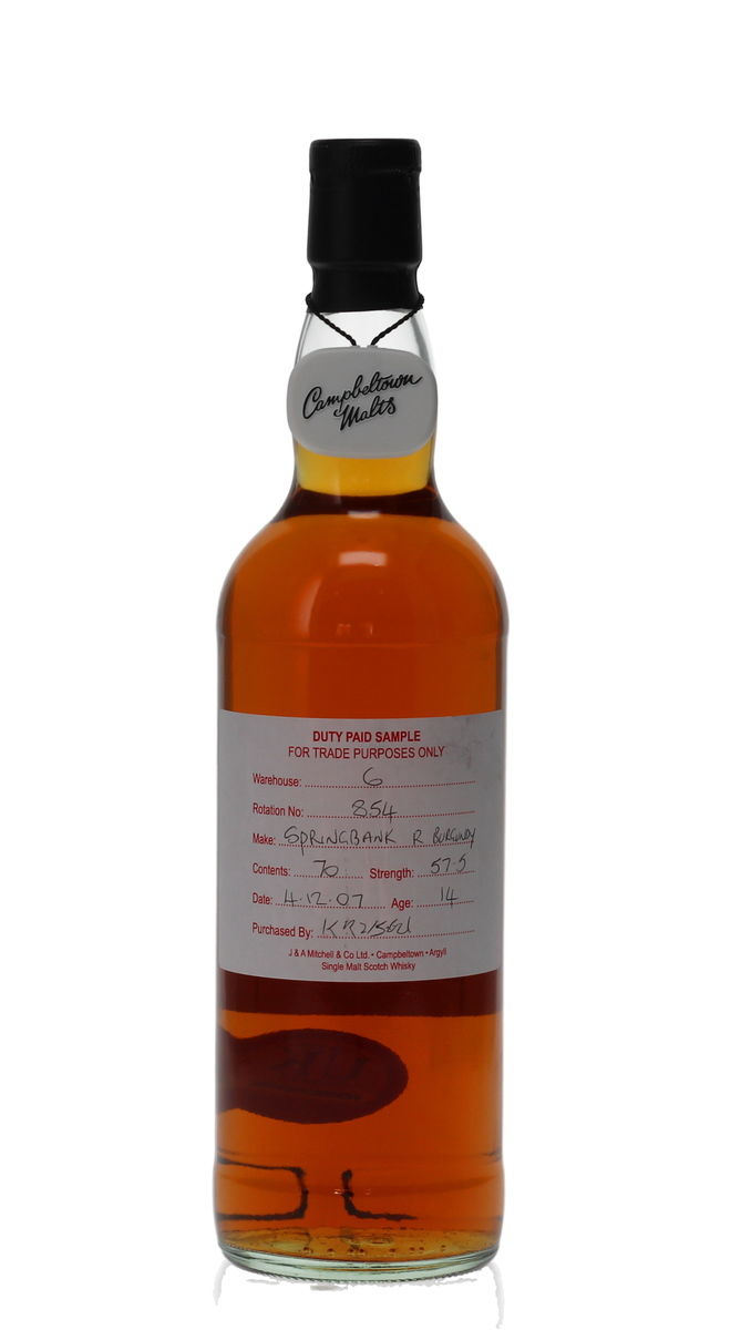 SPRINGBANK 2007 14 YEAR OLD DUTY PAID SAMPLE / BURGUNDY BARREL