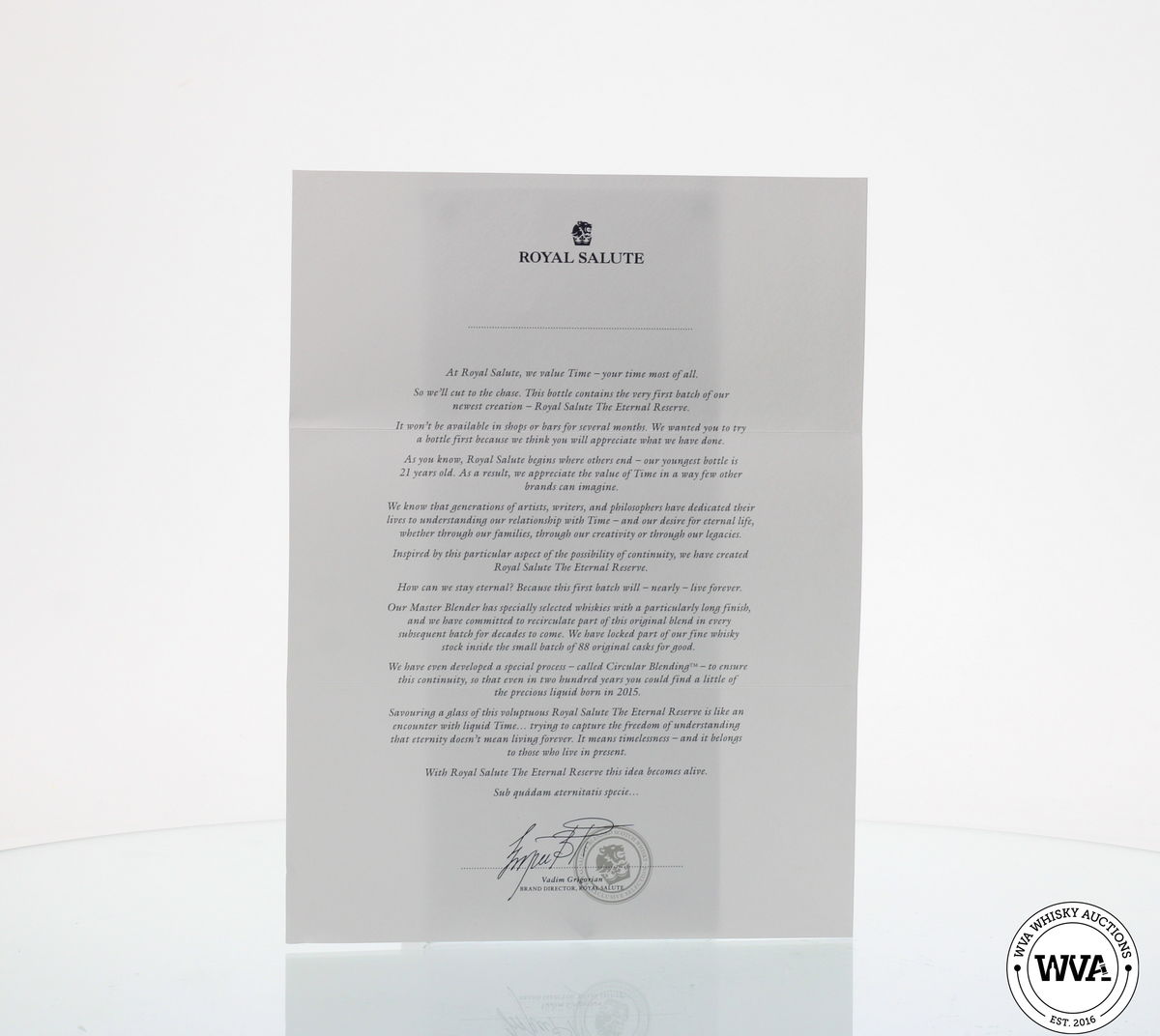 CHIVAS ROYAL SALUTE "PROJECT SILK" BATCH 1 NOT FOR SALE