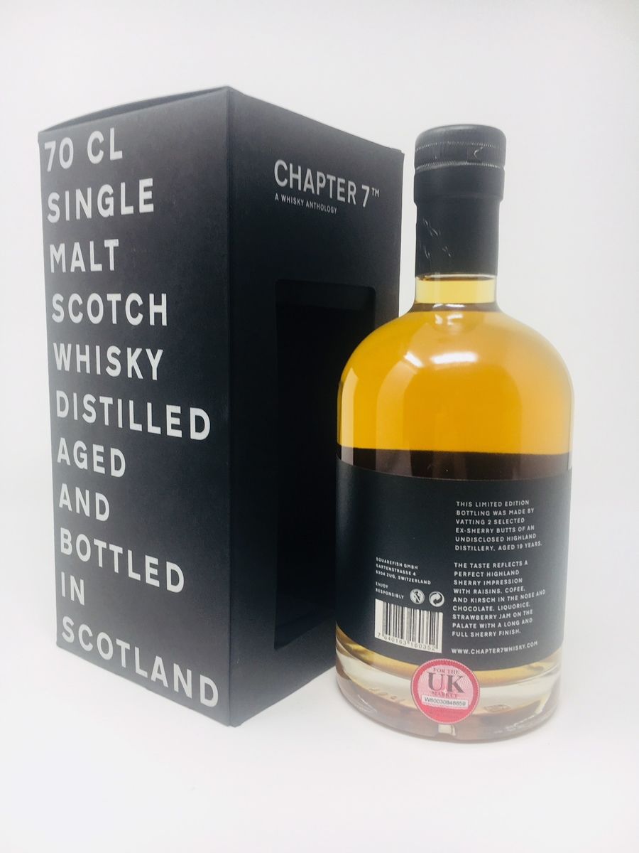 LOT 1884 - CHAPTER 7 HIGHLAND SINGLE MALT 19 YEAR OLD SMALL BATCH (RESERVE PRICE £40.00)