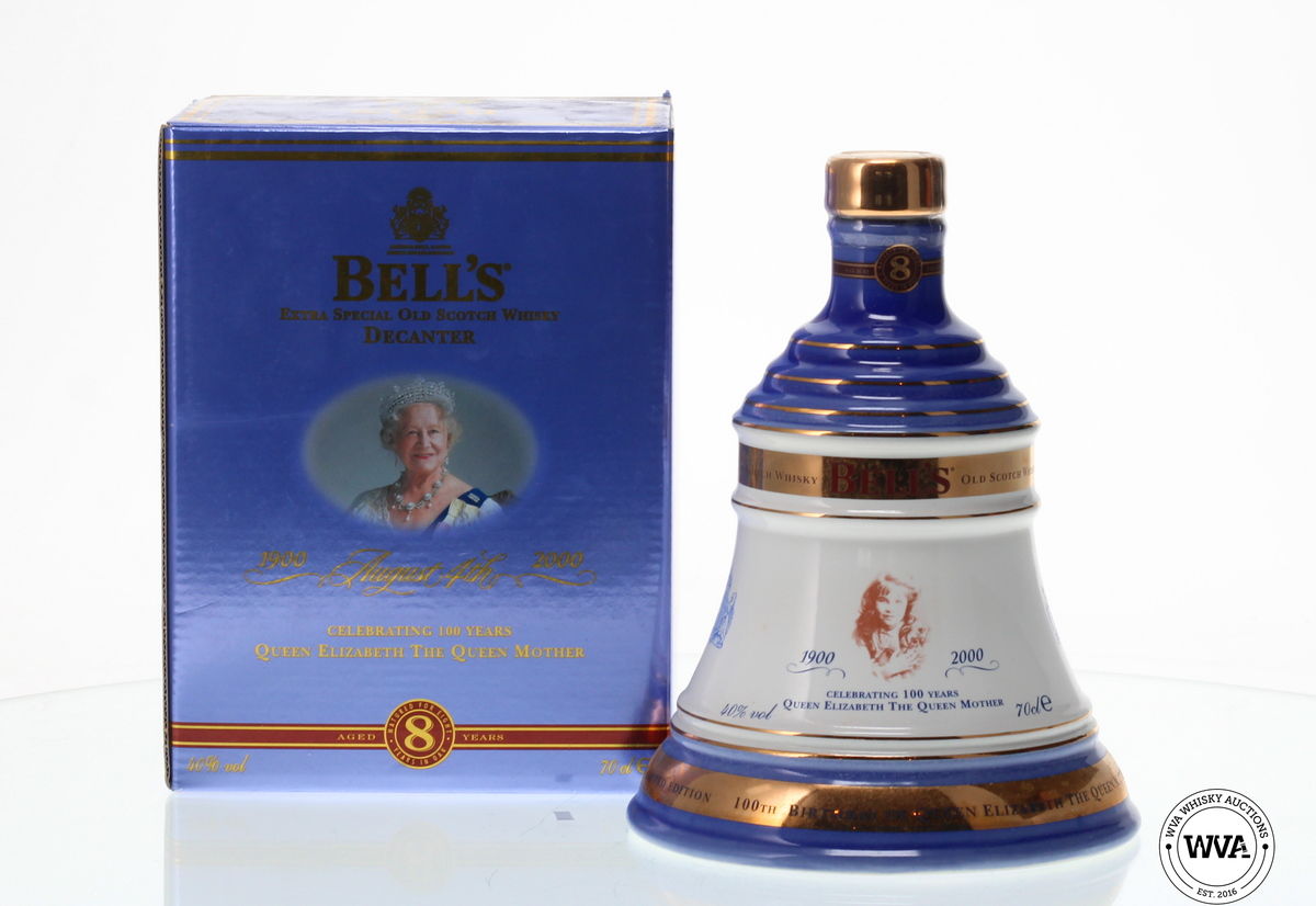BELLS DECANTER "CELEBRATING THE 100TH BIRTHDAY QUEEN ELIZABETH THE QUEEN MOTHER"