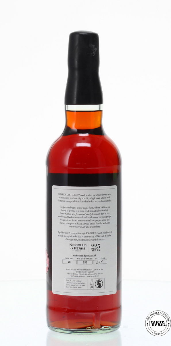 BIMBER EX PORT CASK #40 - NICKOLLS & PERKS 225th ANNIVERSARY