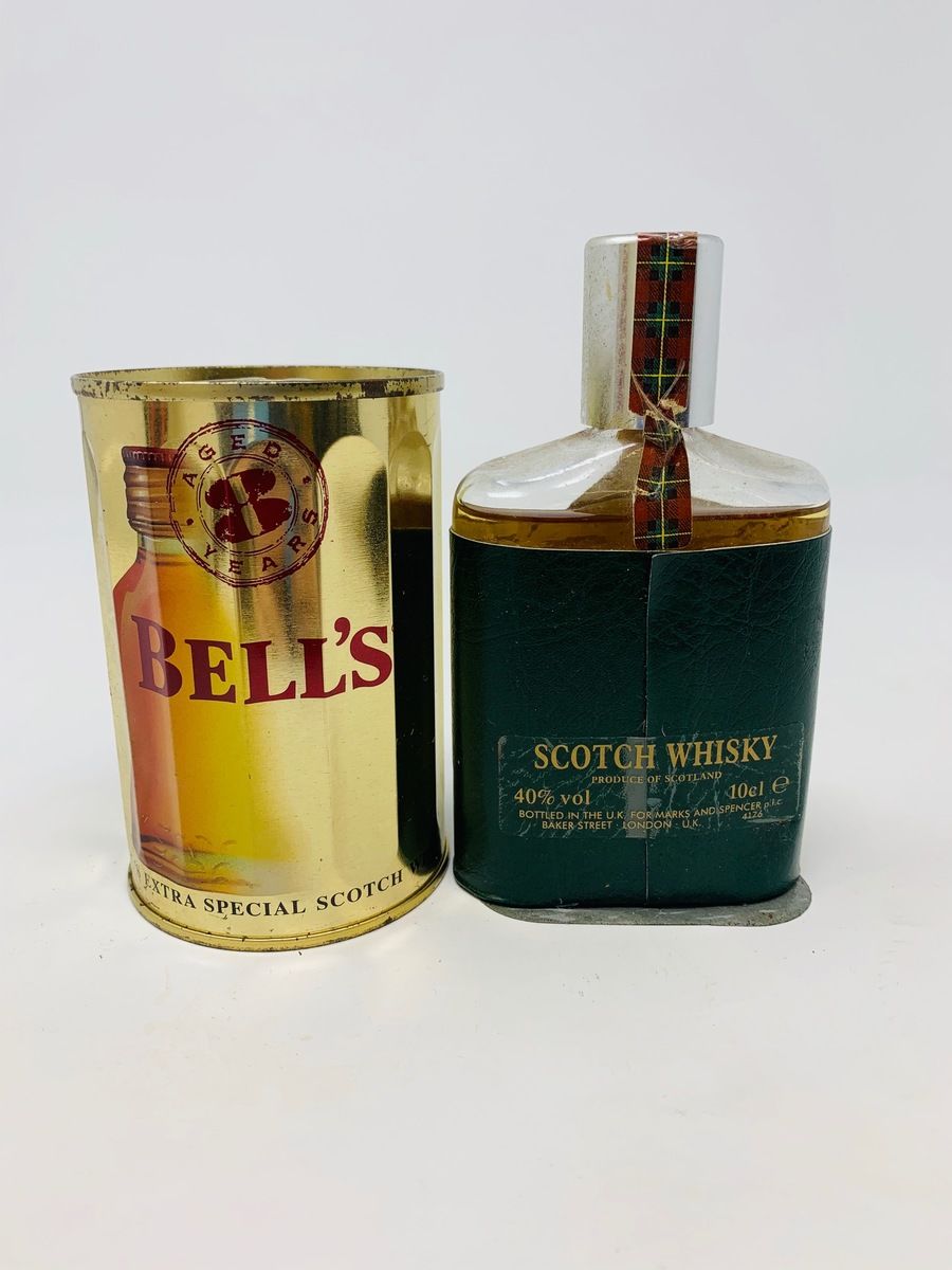 BELLS TIN (MINI INSIDE) AND SCOTCH WHISKY 10CL M&S BOTTLE