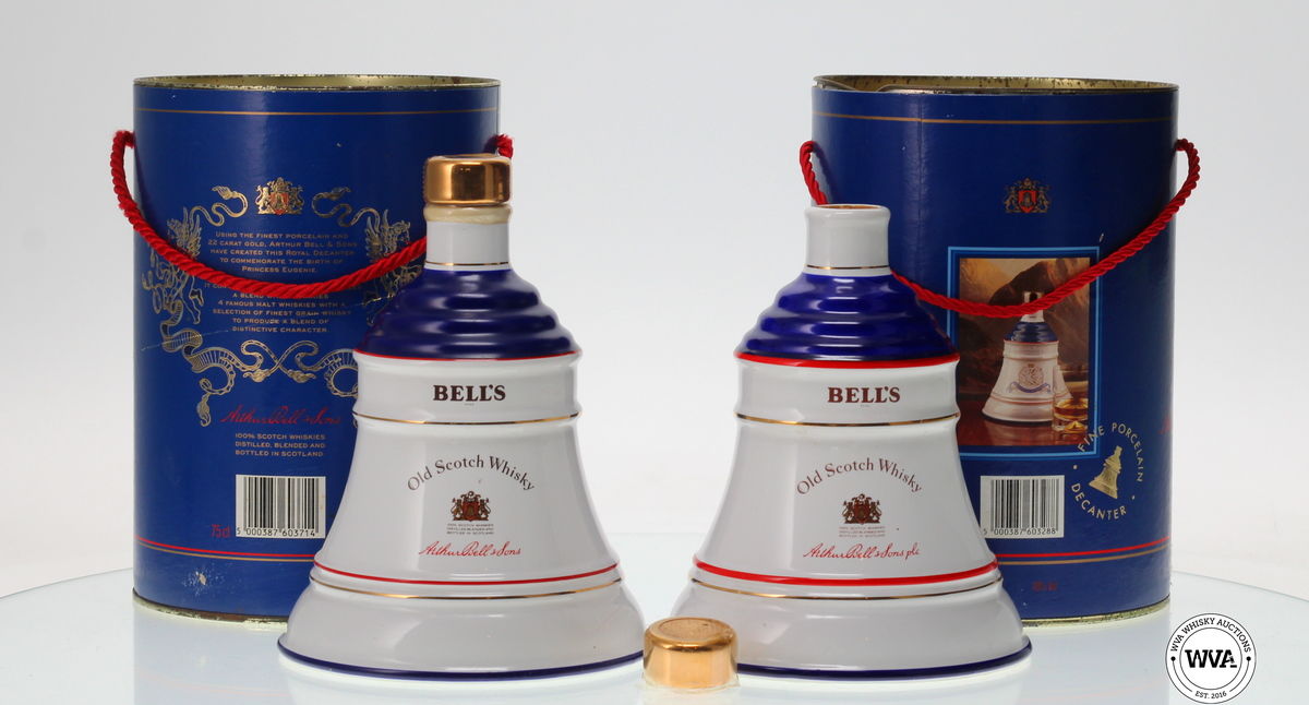 BELLS DECANTERS "TO COMMEMORATE THE BIRTH OF PRINCESS BEATRICE" & "PRINCESS EUGENIE"  