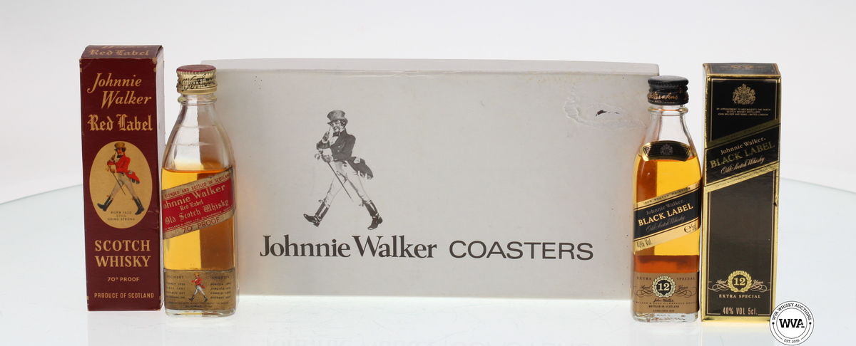 JOHNNIE WALKER WHISKY MINIATURES AND COASTERS