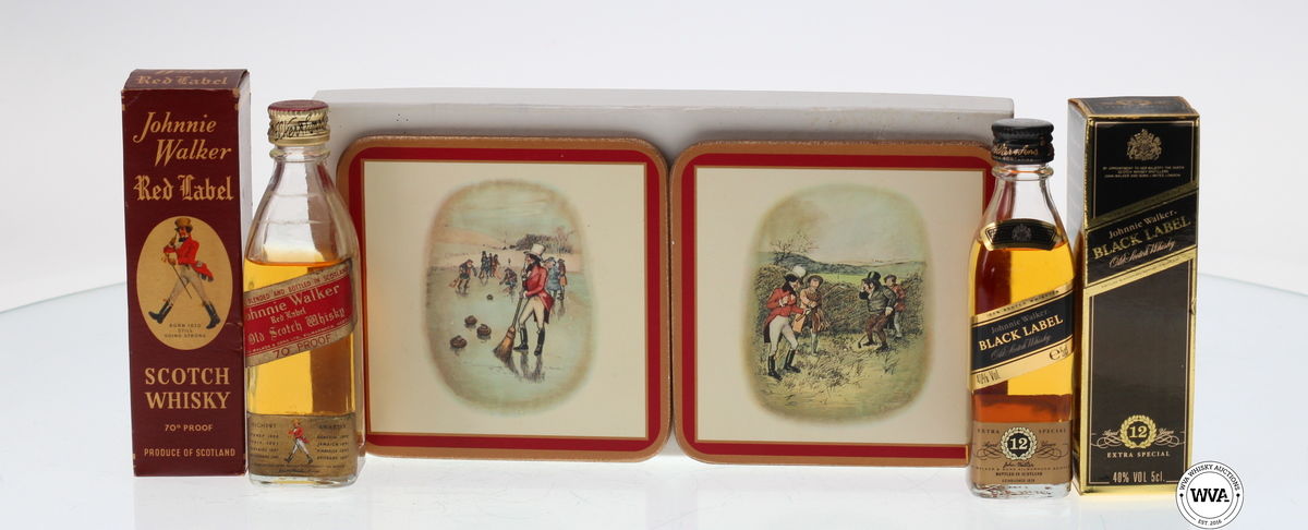 JOHNNIE WALKER WHISKY MINIATURES AND COASTERS