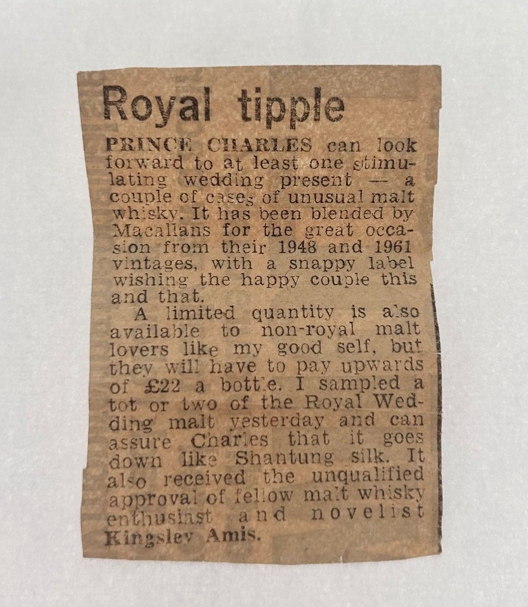 MACALLAN 1948/1961 ROYAL MARRIAGE 1981 WITH NEWS PAPER CLIPPING
