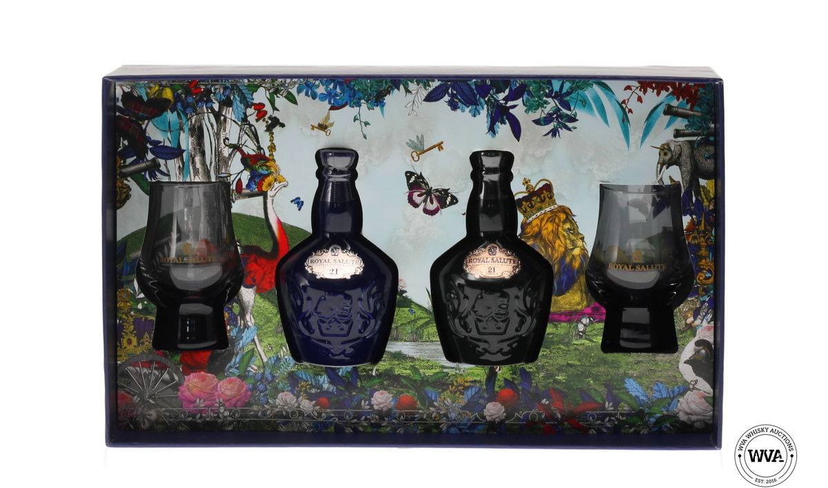 CHIVAS ROYAL SALUTE 21 YEAR OLD MINIATURES & GLASSES