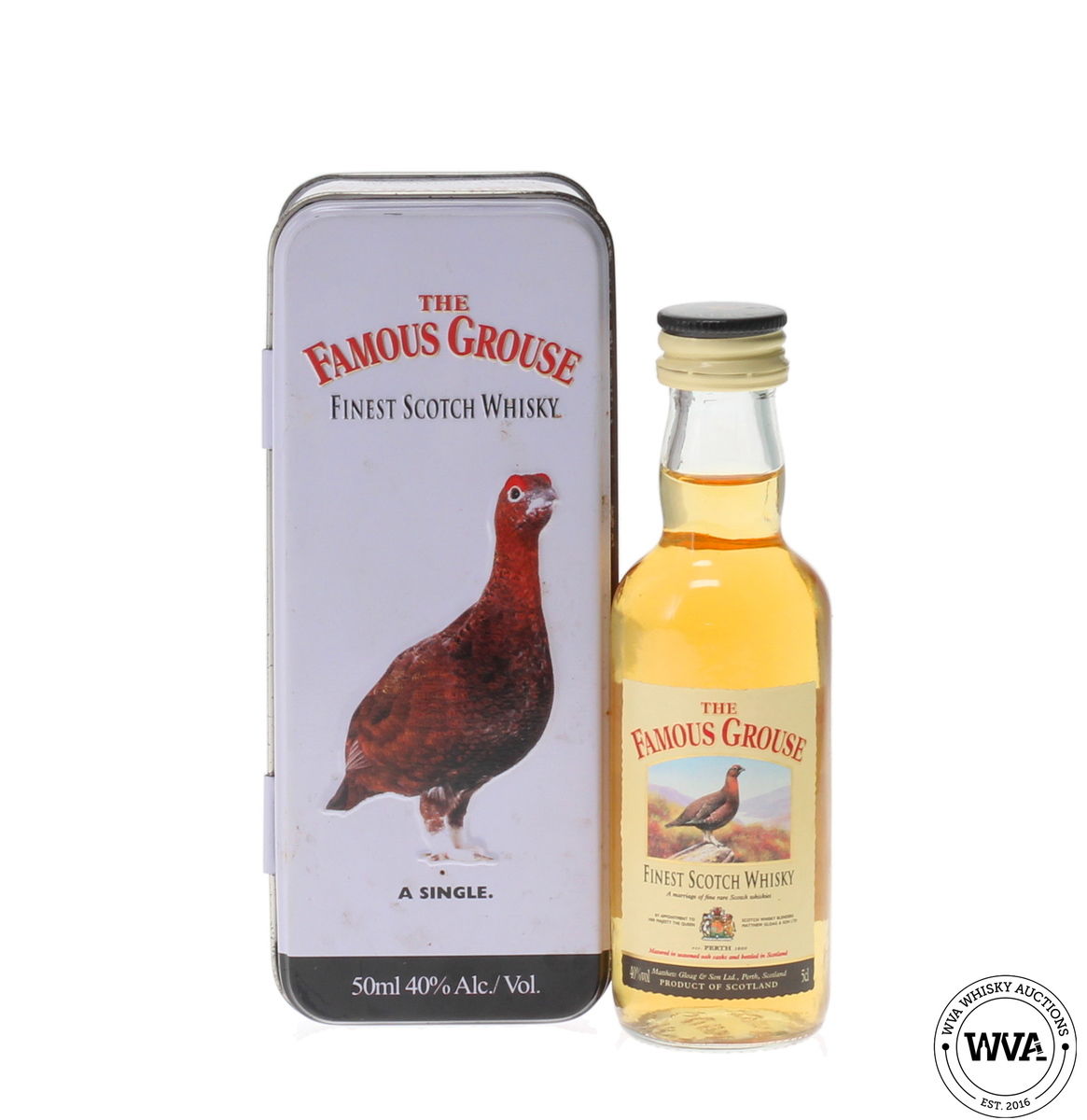 FAMOUS GROUSE WHISKY MINIATURE WITH TIN