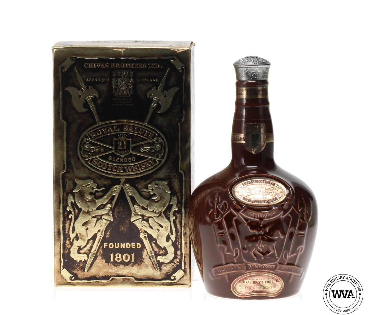CHIVAS 21 YEAR OLD (SPODE) 1980'S ROYAL SALUTE BROWN FLAGON 75CL