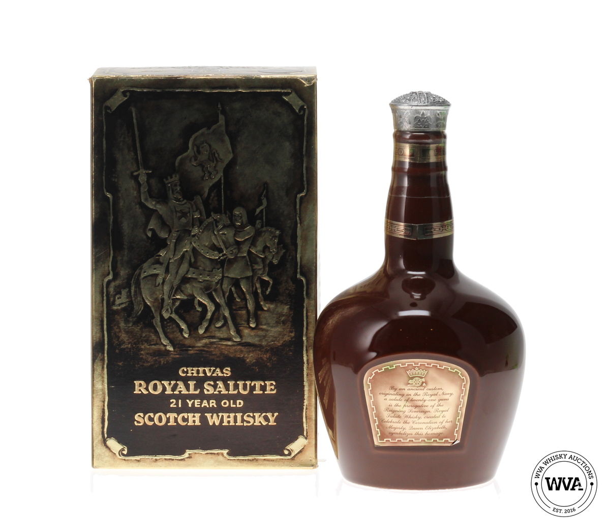 CHIVAS 21 YEAR OLD (SPODE) 1980'S ROYAL SALUTE BROWN FLAGON 75CL