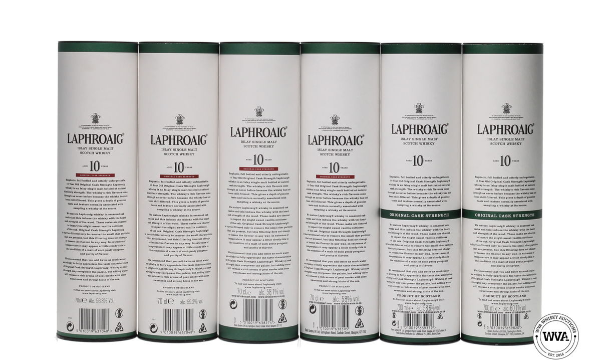 LAPHROAIG 10 YEAR OLD ORIGINAL CASK STRENGTH BATCH 007-012