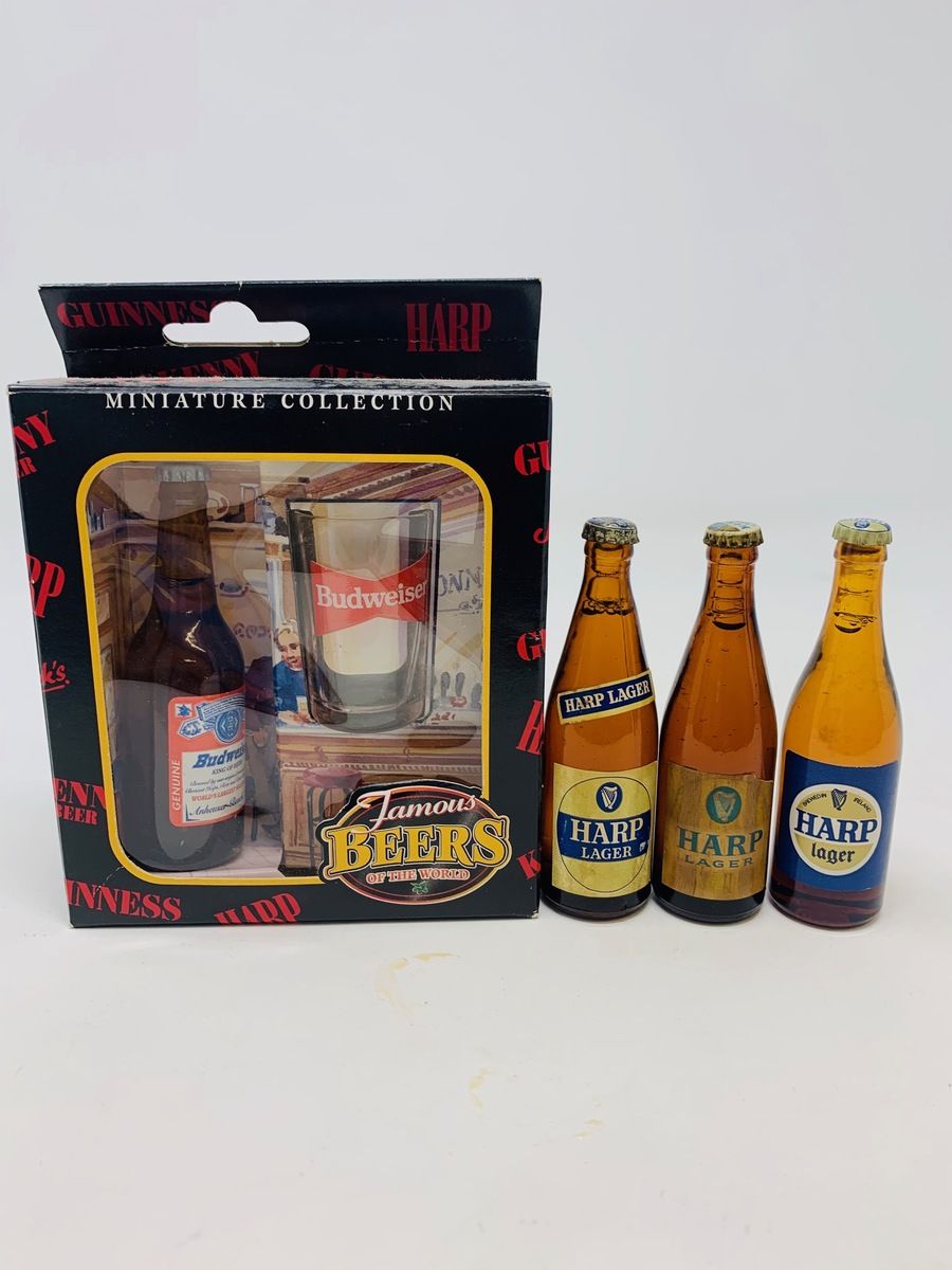 4 X ASSTD BEER MINIATURES & GLASS