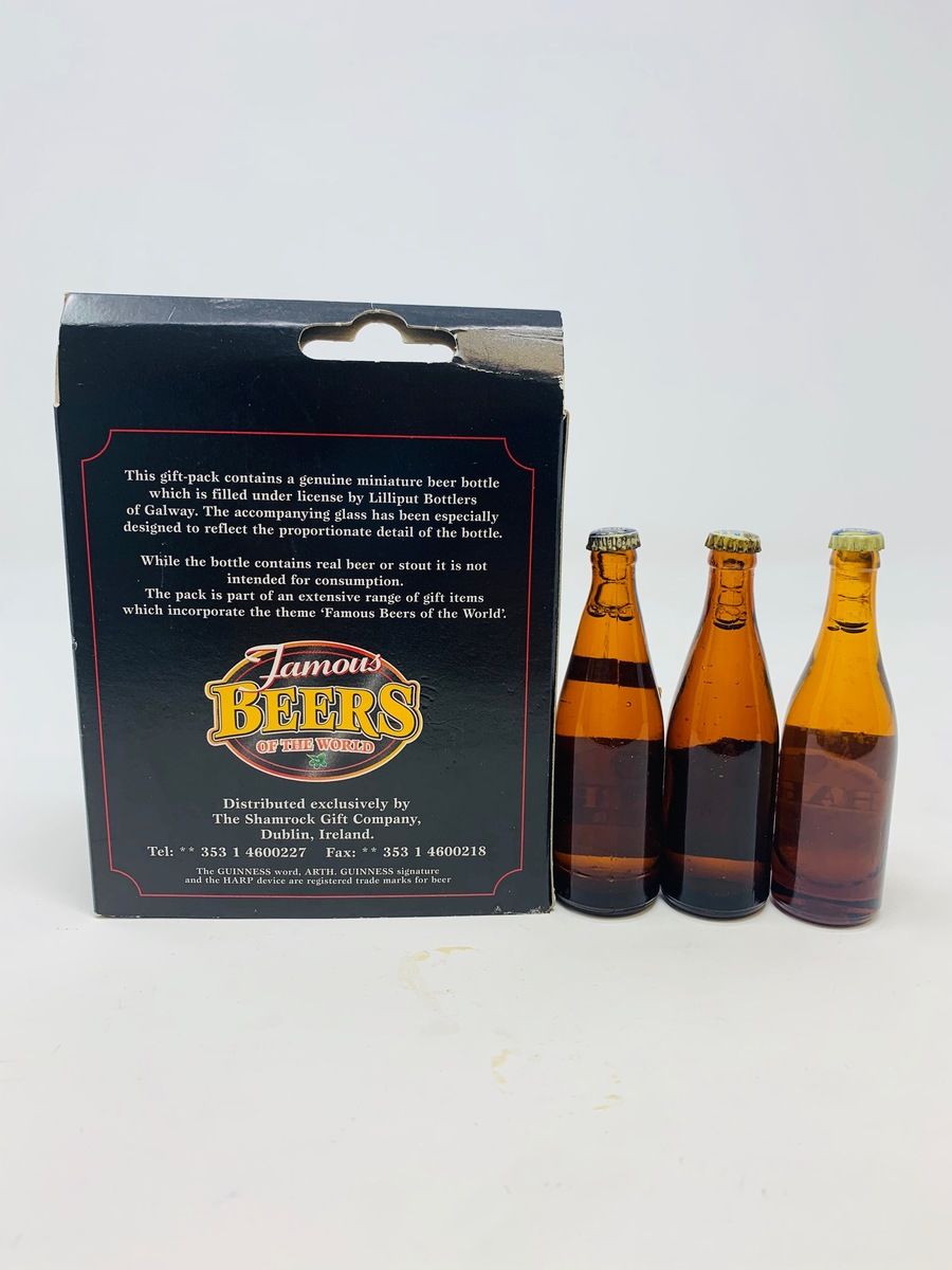4 X ASSTD BEER MINIATURES & GLASS