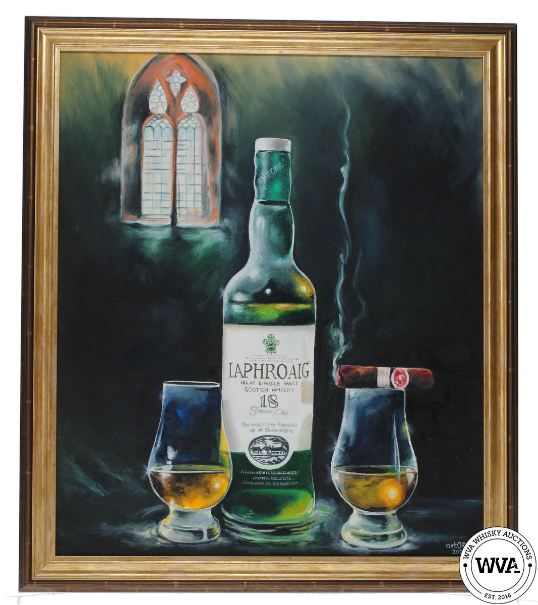 "PEATY PERFECTION" LAPHROAIG 18 YEAR OLD OIL PAINTING "PEATY PERFECTION" LAPHROAIG 18 YEAR OLD OIL PAINTING