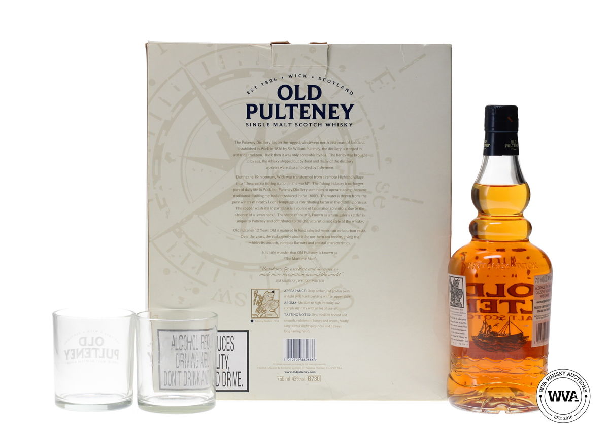 OLD PULTENEY 12 YEAR OLD & GLASSES