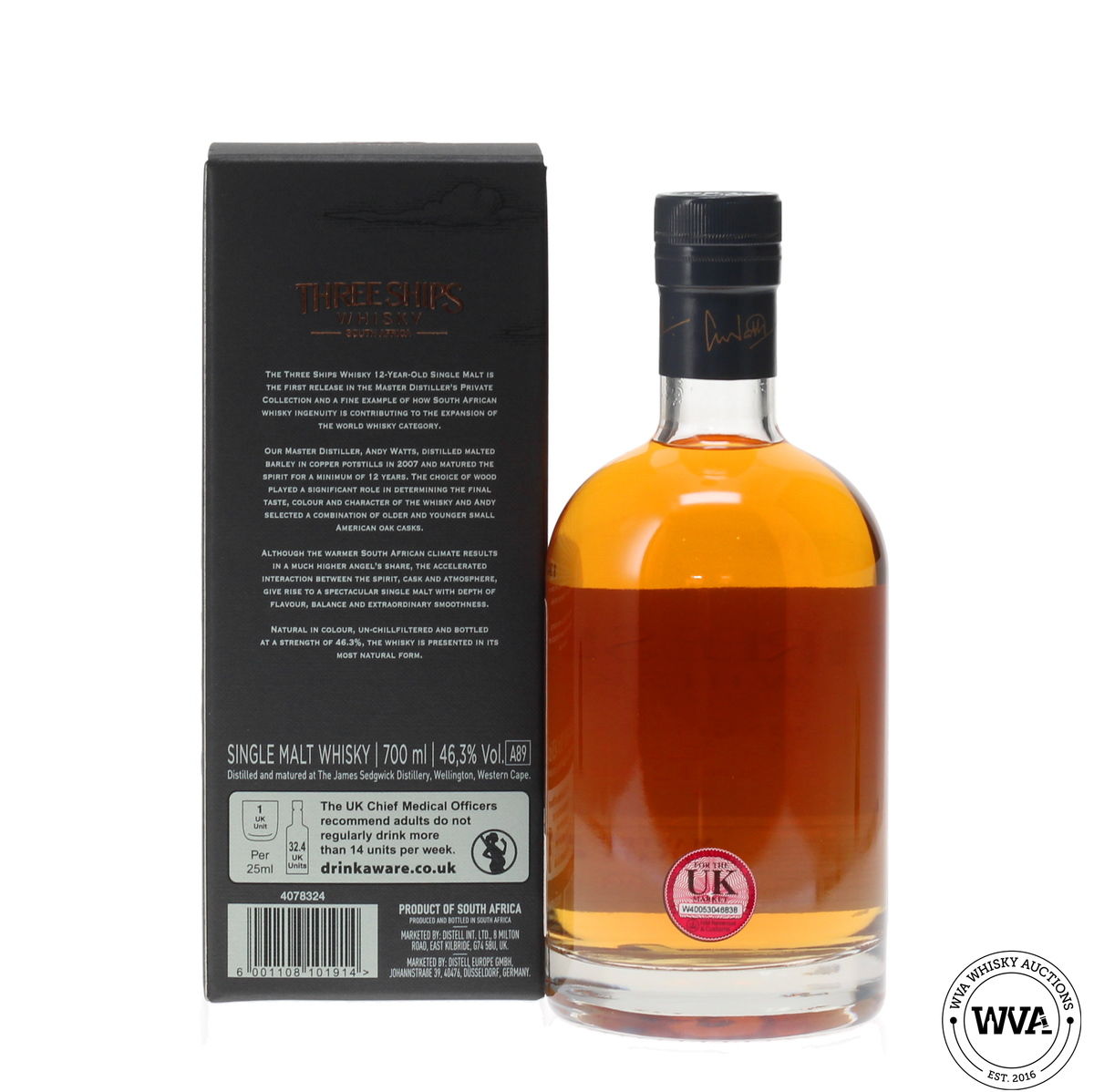 THREE SHIPS 12 YEAR OLD SOUTH AFRICAN SINGLE MALT - MASTER DISTILLER'S PRIVATE COLLECTION