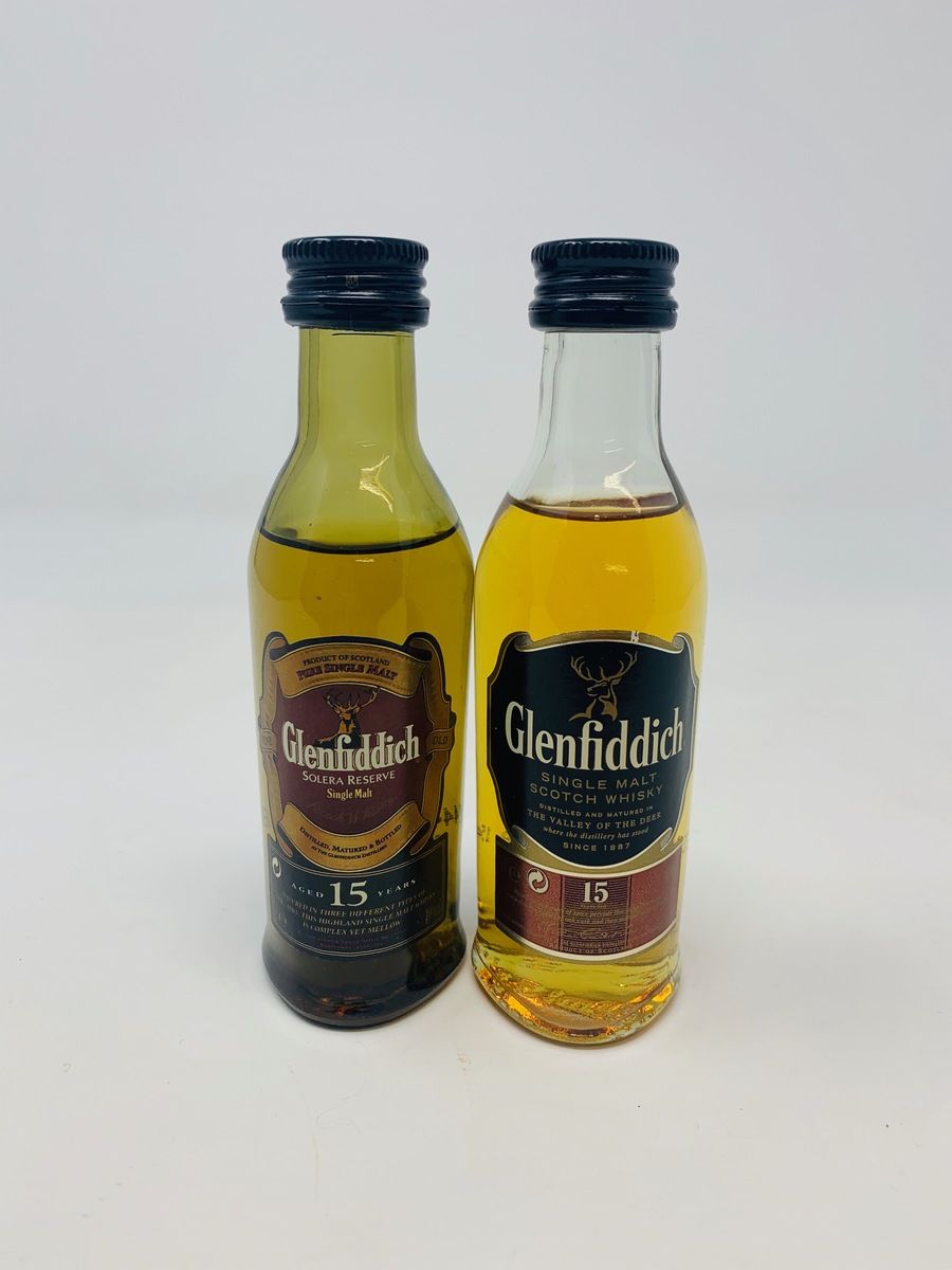 2 X 15 YEAR OLD GLENFIDDICH WHISKY MINIATURES 