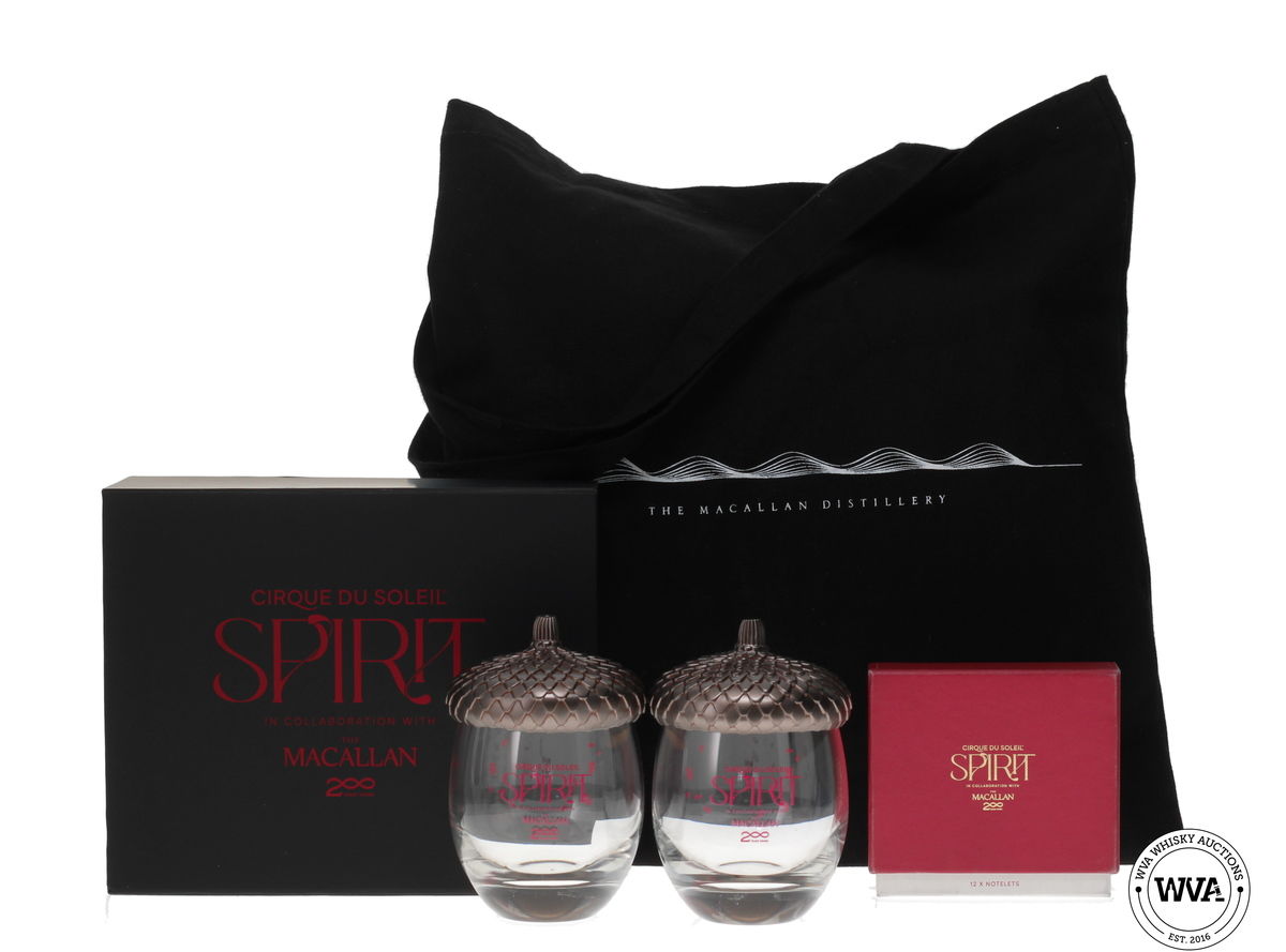 MACALLAN 200th ANNIVERSARY - CIRQUE DU SOLEIL - SPIRIT GLASSES, BAG AND NOTELETS
