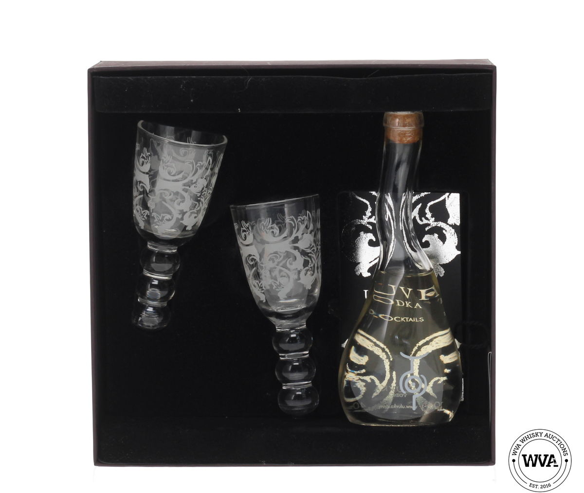 U'LUVKA VODKA MINIATURE AND GLASSES
