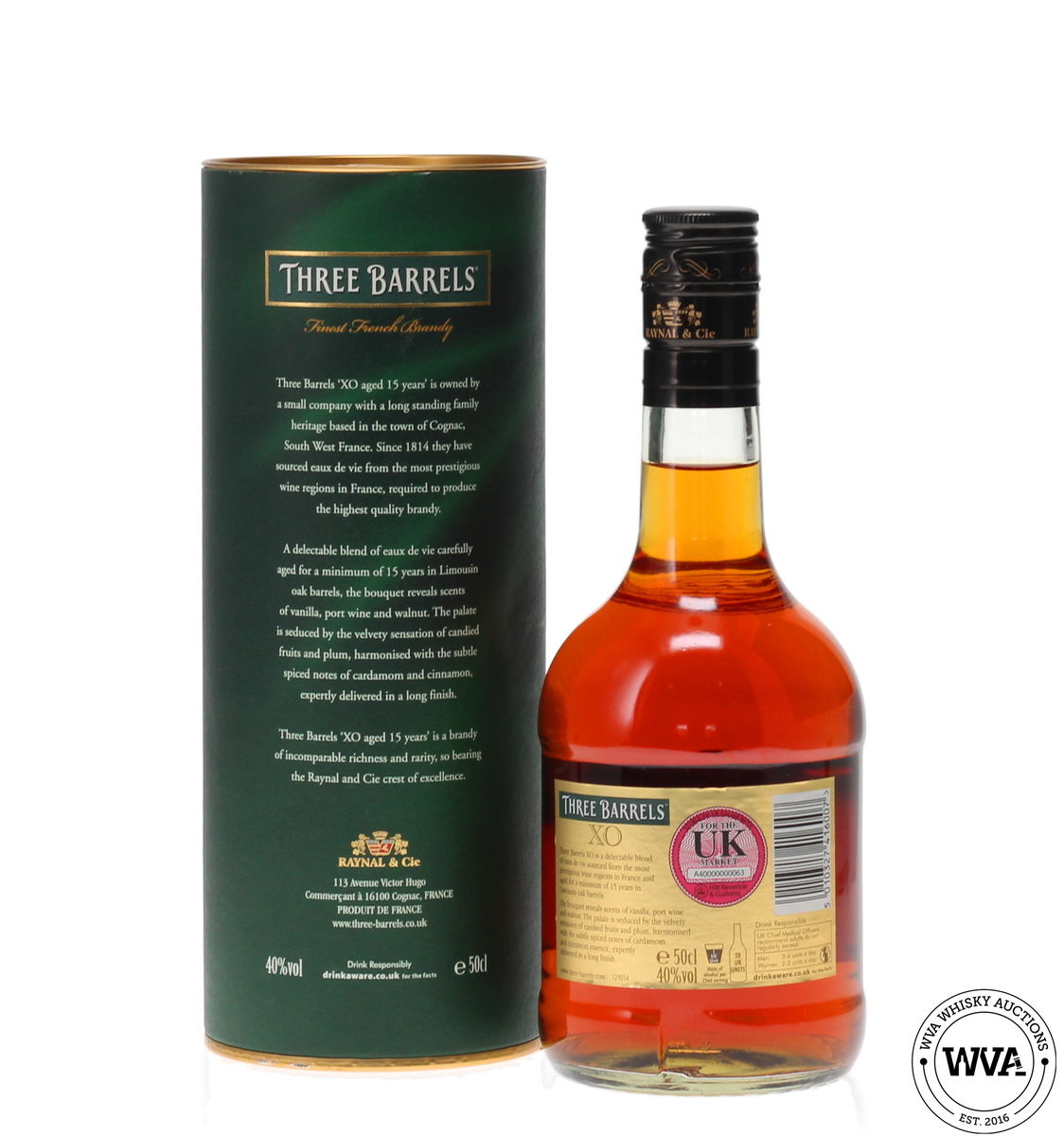 THREE BARRELS 15 YEAR OLD XO BRANDY