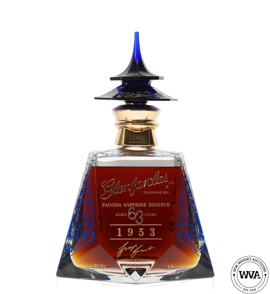 GLENFARCLAS 63 YEAR OLD 1953 #1677 1.5ltr MAGNUM - PAGODA SAPPHIRE RESERVE (GOLD EDITION)