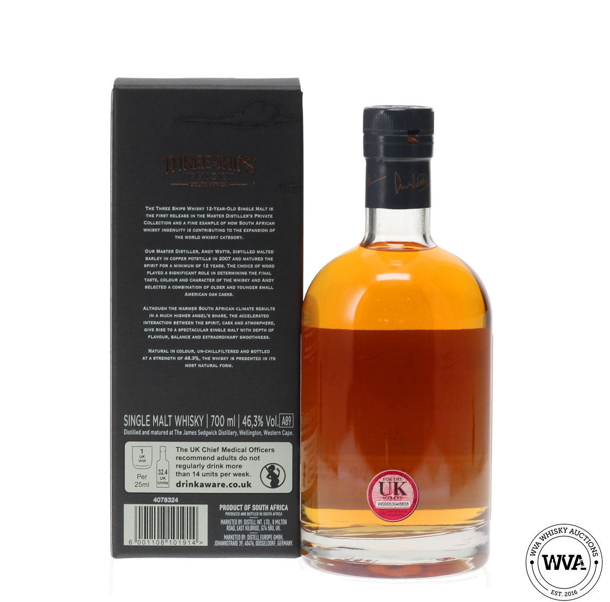 THREE SHIPS 12 YEAR OLD SOUTH AFRICAN SINGLE MALT - MASTER DISTILLER'S PRIVATE COLLECTION