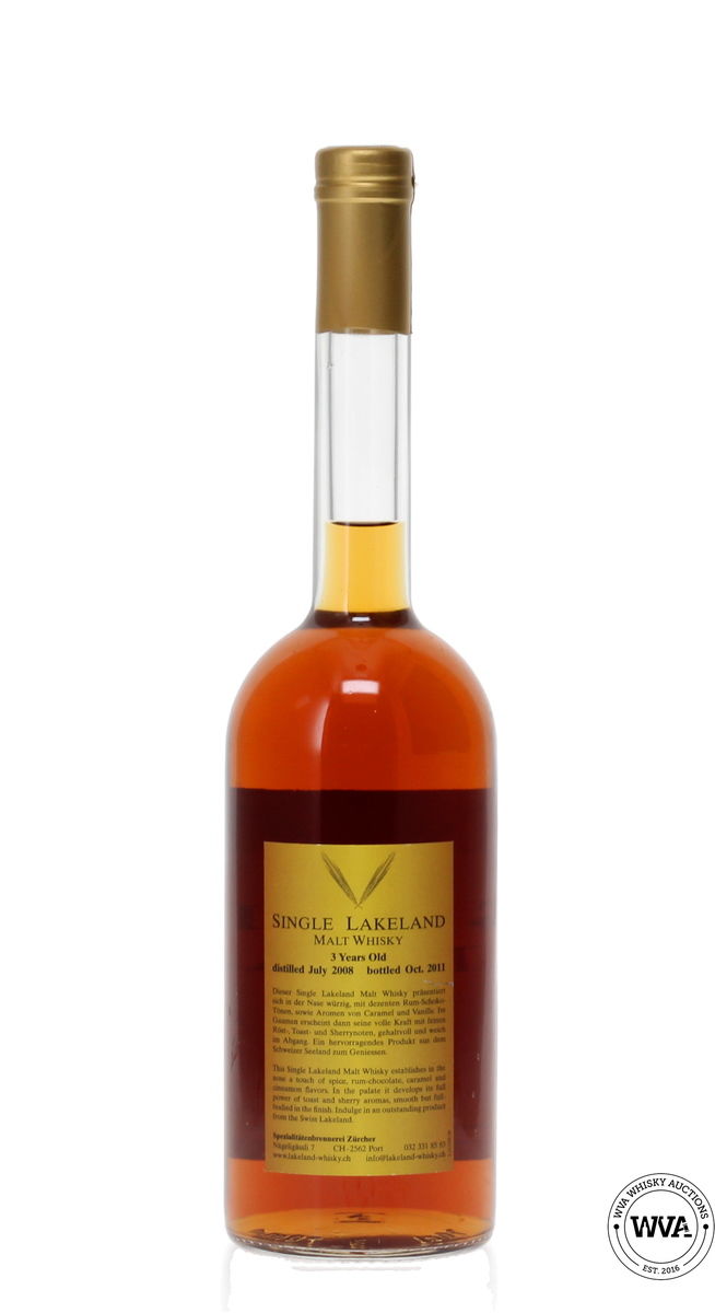 SINGLE LAKELAND 3 YEAR OLD 2008 SWISS MALT WHISKY