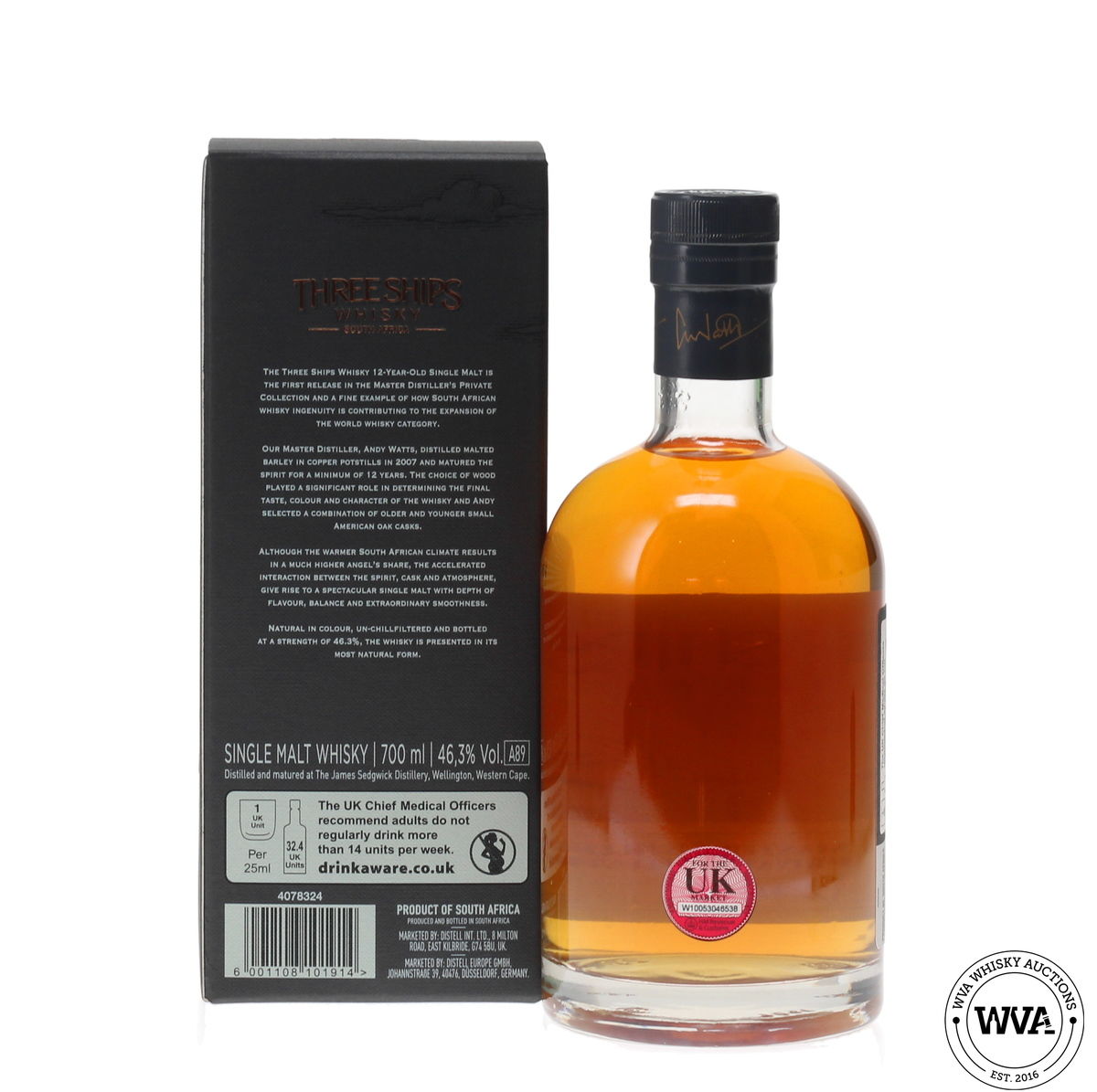 THREE SHIPS 12 YEAR OLD SOUTH AFRICAN SINGLE MALT - MASTER DISTILLER'S PRIVATE COLLECTION