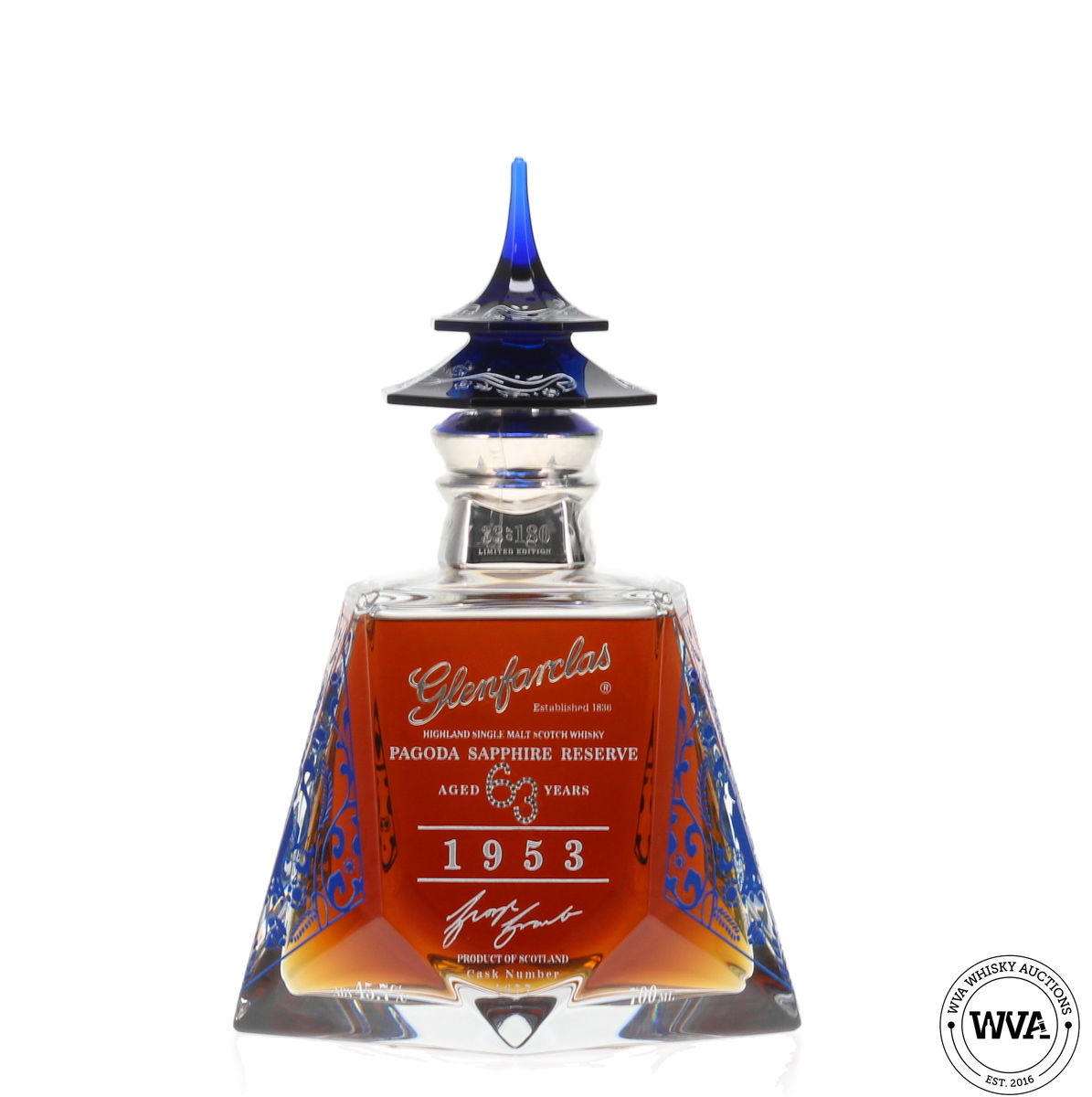 Glenfarclas 63 Year Old 1953 #1677 - Pagoda Sapphire Reserve (Silver Edition)