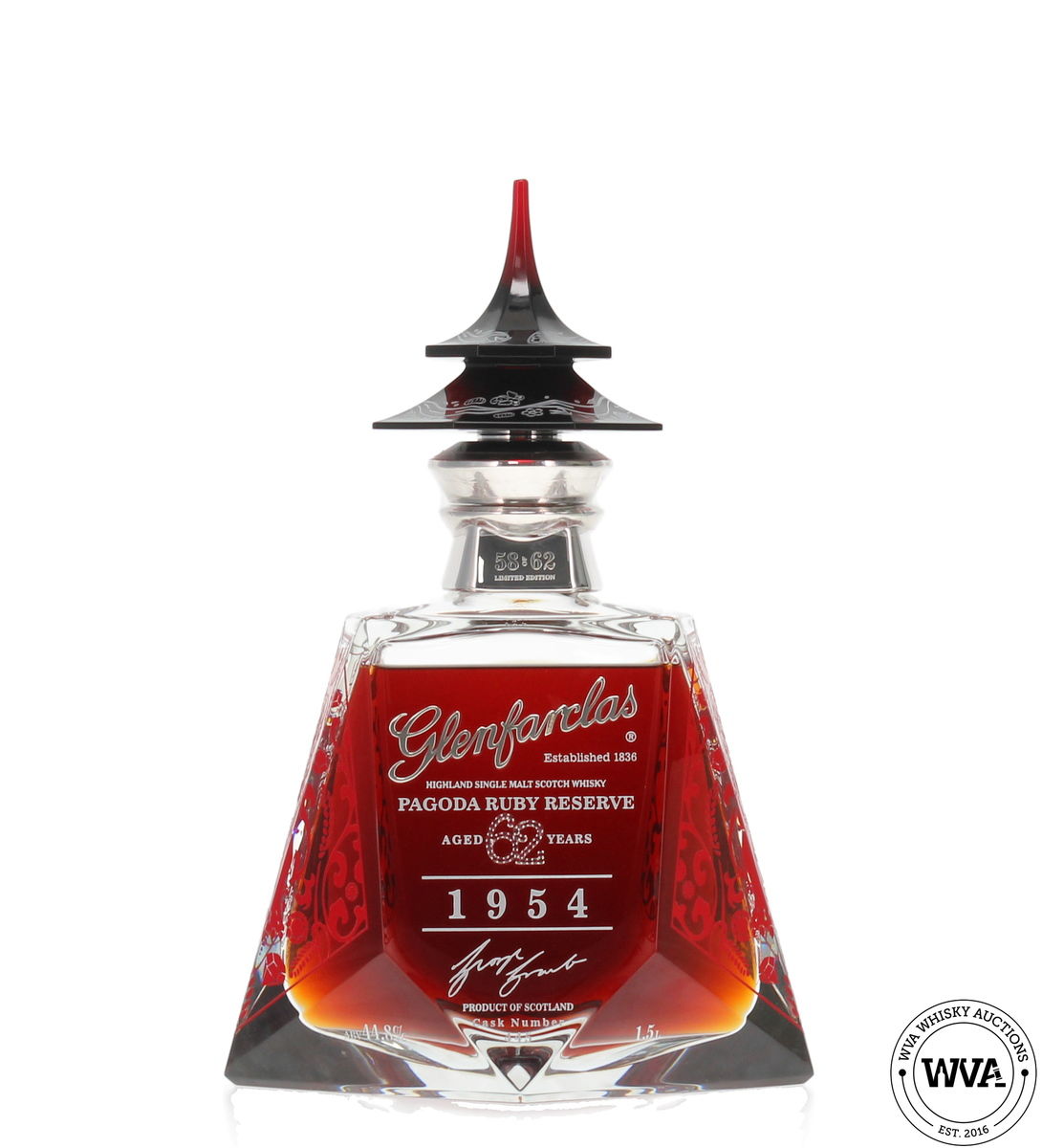 Glenfarclas 62 Year Old 1954 Magnum #445 (1.5ltr) - Pagoda Ruby Reserve (Silver Edition) No.58 of 62