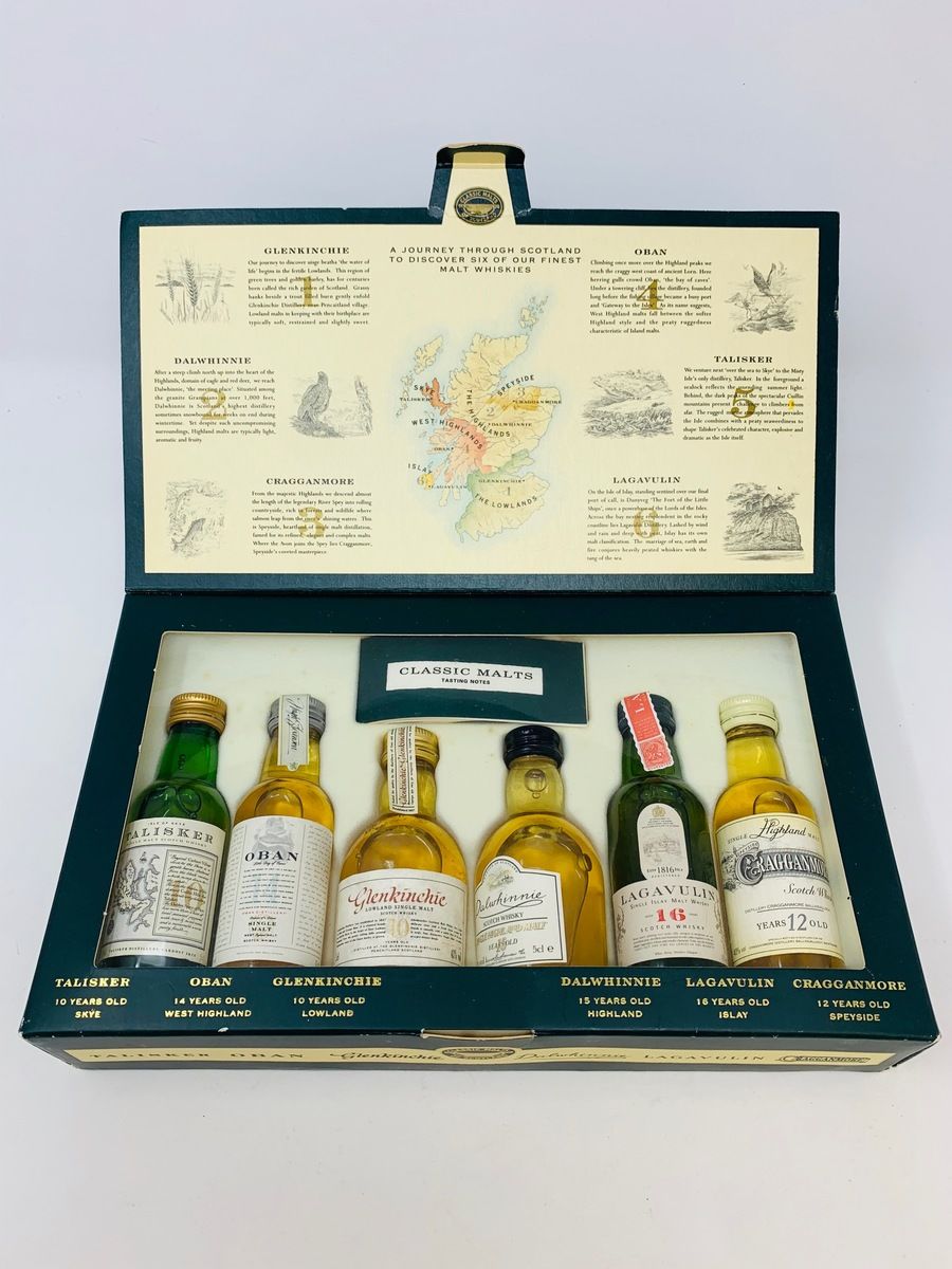 THE CLASSIC MALTS MINIATURES SELECTION BOX (INCLUDING THE LAGAVULIN 16 WHITE HORSE DISTILLERY MINATURE)